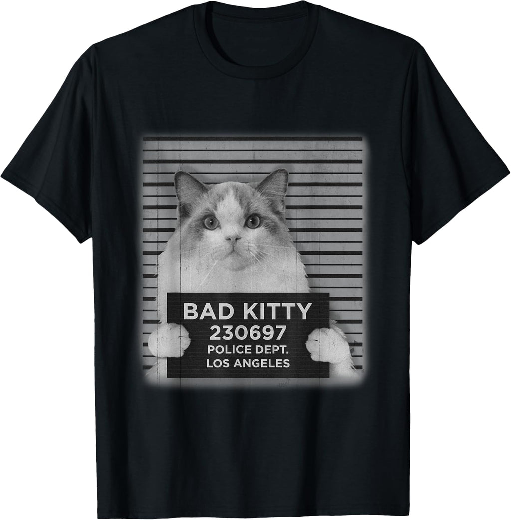Bad Kitty Mug Shot - Funny Ragdoll Cat Lover T-Shirt