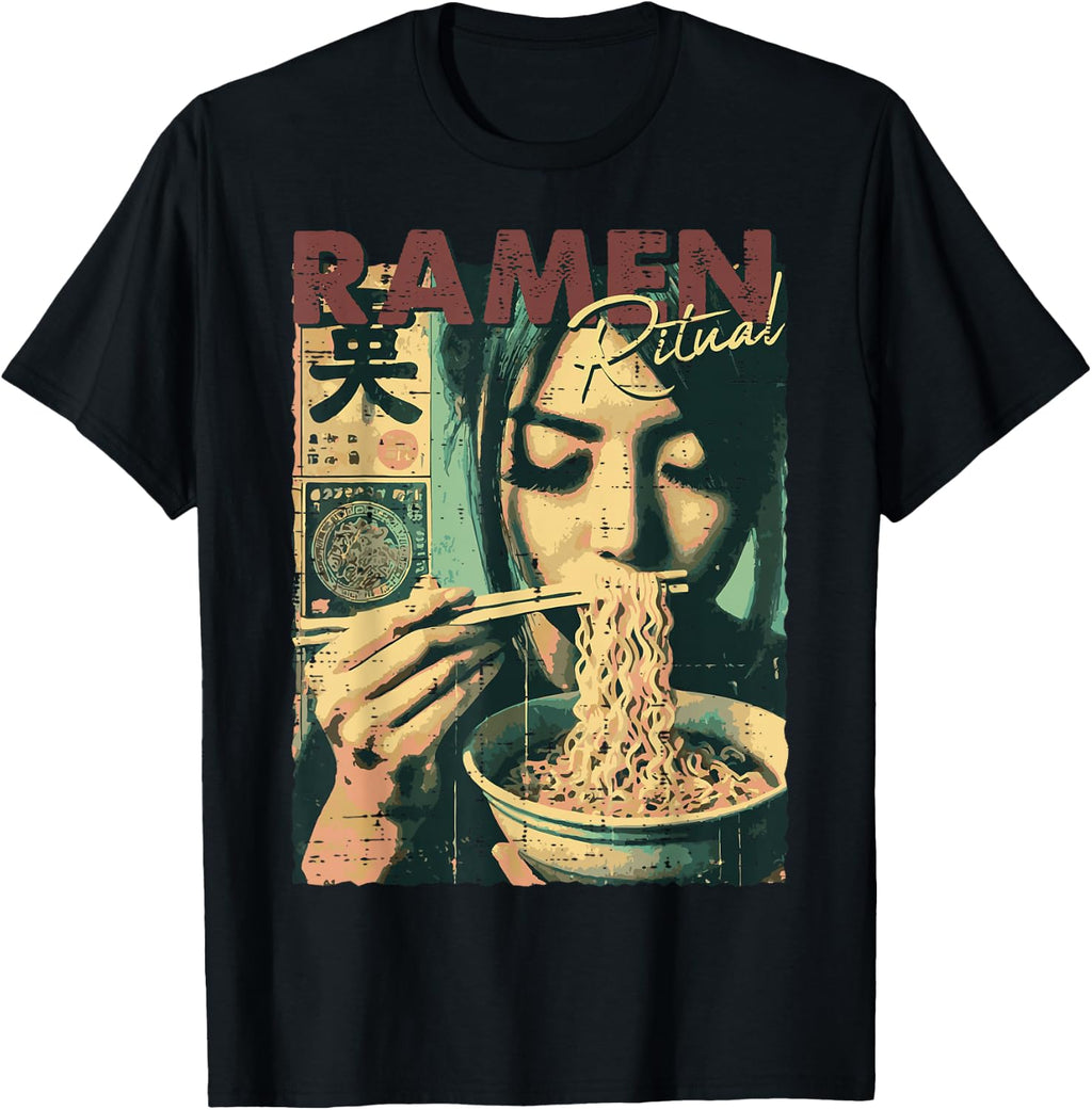 Japanese Woman Ramen Ritual Poster Art Food Women Girls Kids T-Shirt