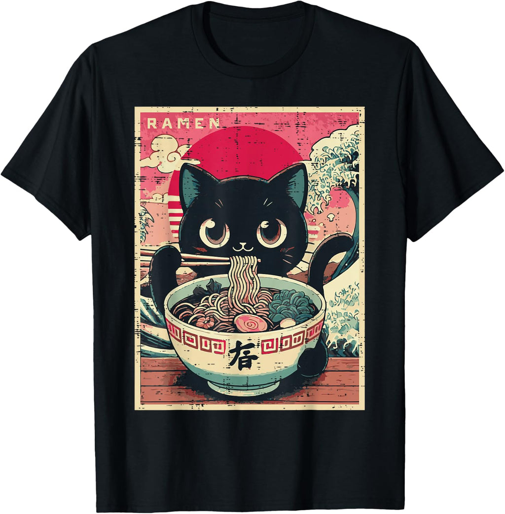 Japanese Anime Cat Ramen Kawaii Poster Art Girls Kids Women T-Shirt