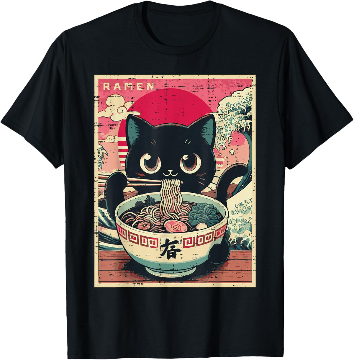 Japanese Anime Cat Ramen Kawaii Poster Art Girls Kids Women T-Shirt
